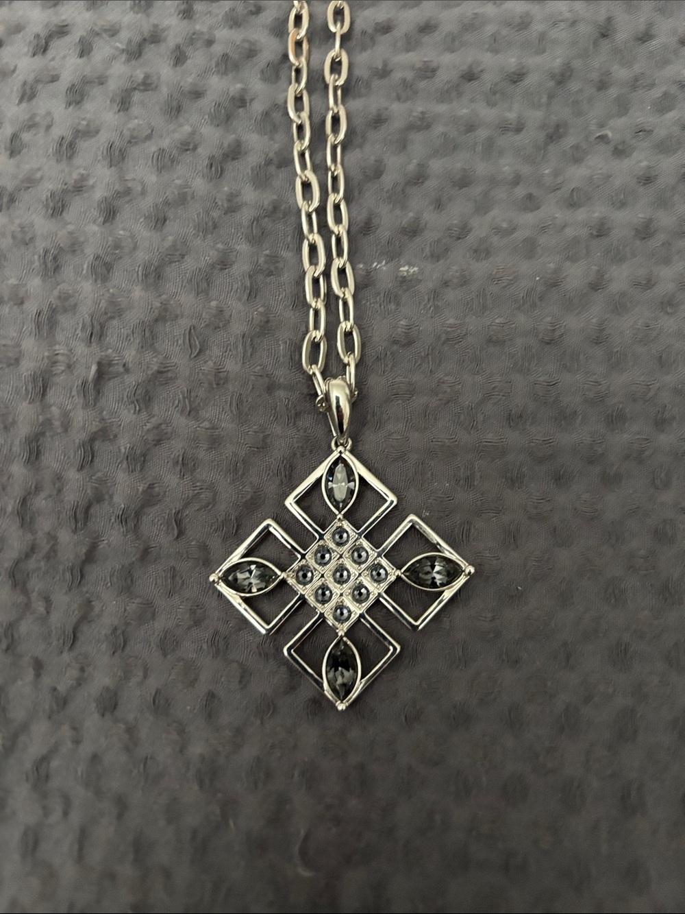 Silver-Tone Blue Stone Cross Pendant Necklace - Women Jewelry